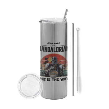 Mandalorian, Tumbler stainless steel Silver 600ml, with metal straw & cleaning brush