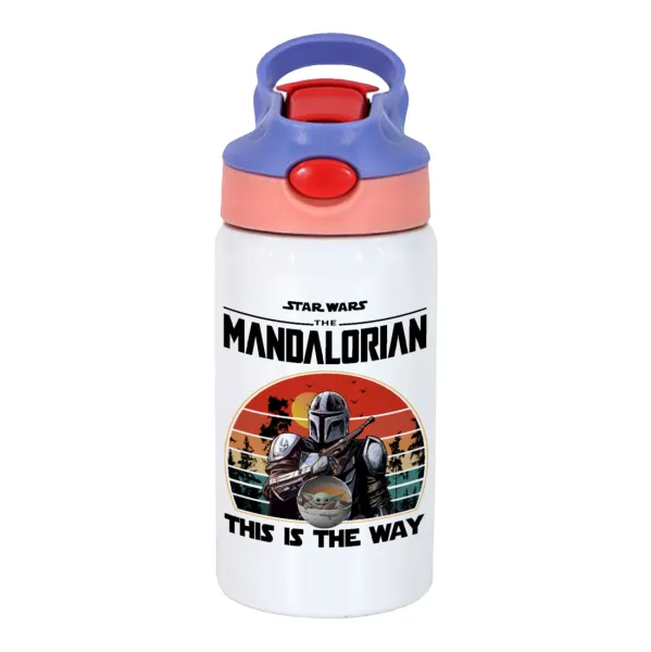 Mandalorian — Παιδικό παγούρι θερμό, ανοξείδωτο, με καλαμάκι ασφαλείας, ροζ/μωβ (350ml)