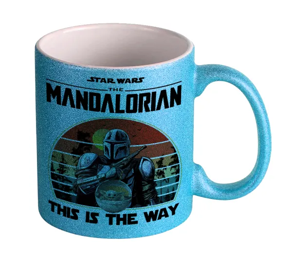 Mandalorian — Light blue glitter mug that sparkles, ceramic, 330ml