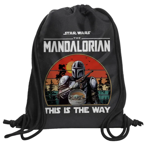 Mandalorian — Τσάντα πλάτης πουγκί GYMBAG Μαύρη, με τσέπη (40x48cm) & χονδρά κορδόνια