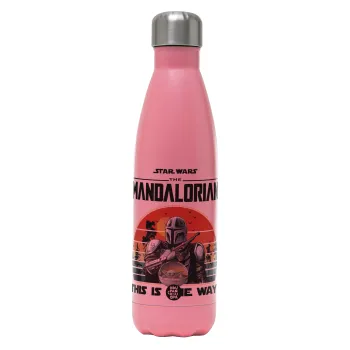 Mandalorian, Metal mug thermos Pink Mat (Stainless steel), double wall, 500ml