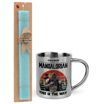 Mandalorian, Easter Set, metallic thermal cup (300ml) & aromatic flat Easter candle (30cm) (TURQUOISE)