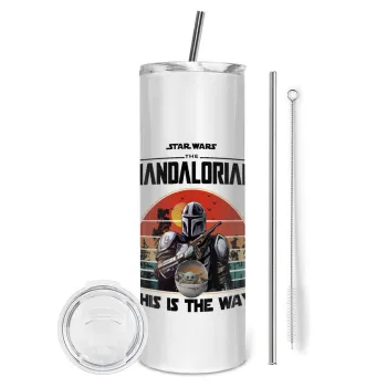 Mandalorian, Tumbler ποτήρι θερμό από ανοξείδωτο ατσάλι 600ml, με μεταλλικό καλαμάκι & βούρτσα καθαρισμού