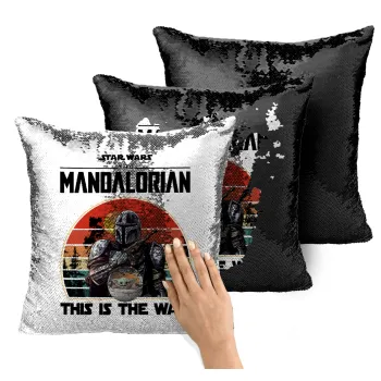 Mandalorian, Μαξιλάρι καναπέ Μαγικό Μαύρο με πούλιες 40x40cm περιέχεται το γέμισμα