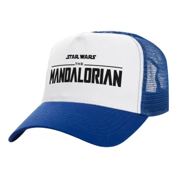 Mandalorian, Adult Structured Trucker Hat, with Mesh, WHITE/BLUE (100% COTTON, ADULT, UNISEX, ONE SIZE)