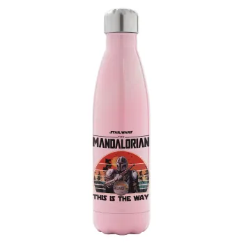Mandalorian, Metal mug thermos Pink Iridiscent (Stainless steel), double wall, 500ml