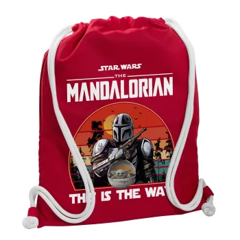 Mandalorian, Τσάντα πλάτης πουγκί GYMBAG Κόκκινη, με τσέπη (40x48cm) & χονδρά κορδόνια