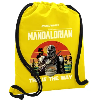 Mandalorian, Τσάντα πλάτης πουγκί GYMBAG Κίτρινη, με τσέπη (40x48cm) & χονδρά κορδόνια