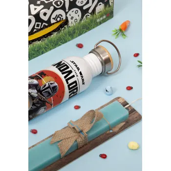 Mandalorian, Πασχαλινή Λαμπάδα με παγούρι μεταλλικό (620ml, stainless steel) & κερί αρωματικό πλακέ (30cm) (ΤΙΡΚΟΥΑΖ)