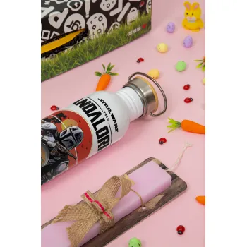 Mandalorian, Πασχαλινή Λαμπάδα με παγούρι μεταλλικό (620ml, stainless steel) & κερί αρωματικό πλακέ (30cm) (ΡΟΖ)