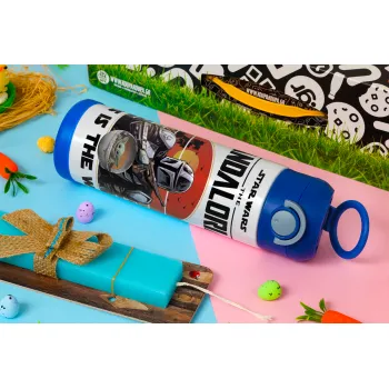 Mandalorian, Πασχαλινή Λαμπάδα με Παιδικό παγούρι θερμό, ανοξείδωτο, με καλαμάκι ασφαλείας, ΜΠΛΕ (500ml)