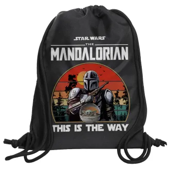 Mandalorian, Backpack pouch GYMBAG Black, with pocket (40x48cm) & thick cords