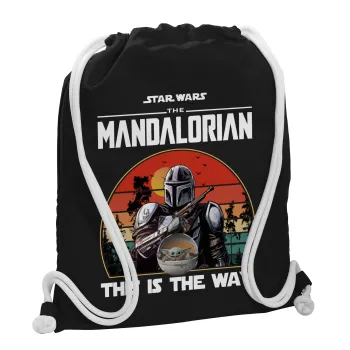Mandalorian, Τσάντα πλάτης πουγκί GYMBAG Μαύρη, με τσέπη (40x48cm) & χονδρά λευκά κορδόνια