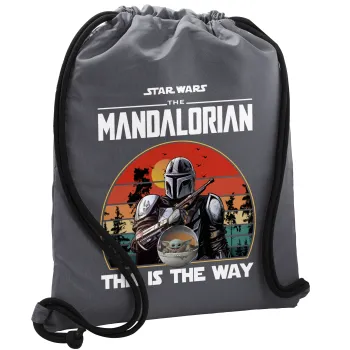 Mandalorian, Τσάντα πλάτης πουγκί GYMBAG ΓΚΡΙ, με τσέπη (40x48cm) & χονδρά κορδόνια