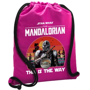 Mandalorian, Τσάντα πλάτης πουγκί GYMBAG Φούξια, με τσέπη (40x48cm) & χονδρά κορδόνια