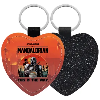Mandalorian, Μπρελόκ PU δερμάτινο glitter καρδιά ΜΑΥΡΟ