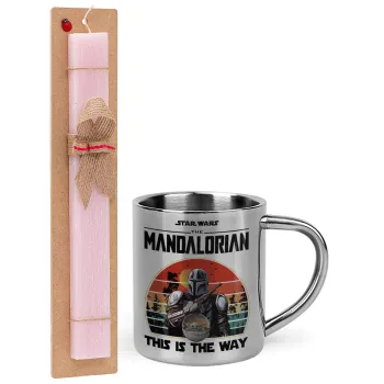 Mandalorian, Easter Set, metallic thermal cup (300ml) & aromatic flat Easter candle (30cm) (PINK)