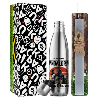 Mandalorian, Easter Set, metallic stainless thermos flask (500ml) & scented flat Easter candle (30cm) (GRAY)