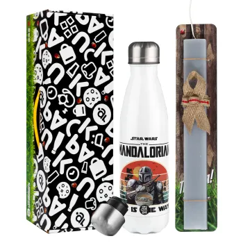 Mandalorian, Easter candle, metallic white thermos bottle (500ml) & aromatic flat candle (30cm) (GRAY)