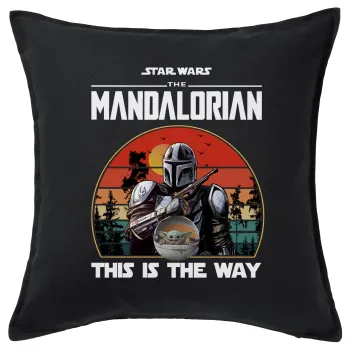 Mandalorian, Μαξιλάρι καναπέ Μαύρο 100% βαμβάκι, περιέχεται το γέμισμα (50x50cm)