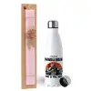Easter Set, metallic stainless steel water bottle (750ml) & scented flat Easter candle (30cm) (PINK)