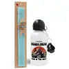 Easter Set, metallic aluminum water bottle (500ml) & scented flat candle (30cm) (TURQUOISE)