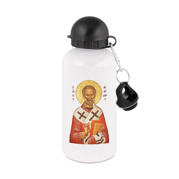 Saint Nicholas orthodox , Metal water bottle, White, aluminum 500ml