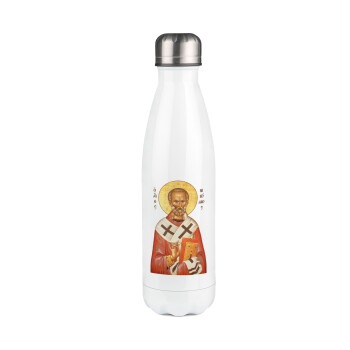 Saint Nicholas orthodox , Metal mug thermos White (Stainless steel), double wall, 500ml