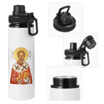 Saint Nicholas orthodox , Metal water bottle with safety cap, aluminum 850ml