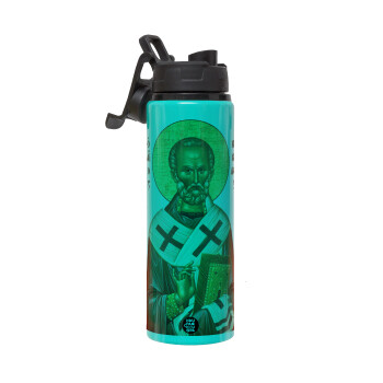 Saint Nicholas orthodox , Metallic water bottle with safety lid, 850ml aluminum