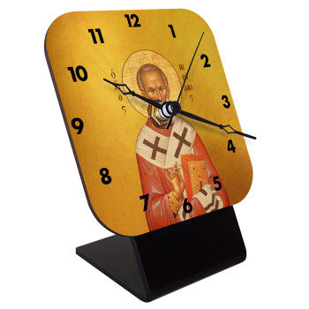 Saint Nicholas orthodox , Quartz Table clock in natural wood (10cm)