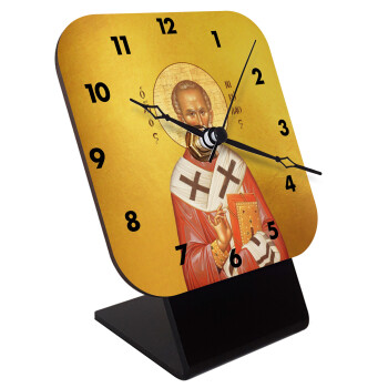Saint Nicholas orthodox , Quartz Wooden table clock with hands (10cm)