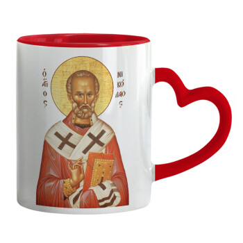 Saint Nicholas orthodox , Mug heart red handle, ceramic, 330ml