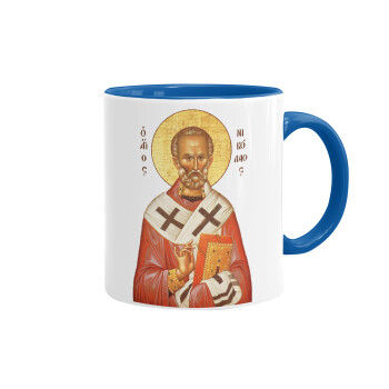 Saint Nicholas orthodox , Mug colored blue, ceramic, 330ml