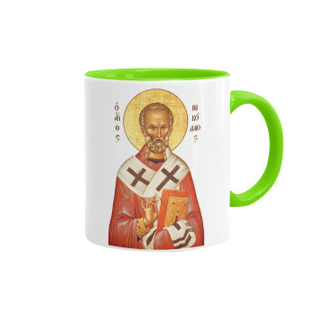 Saint Nicholas orthodox , Mug colored light green, ceramic, 330ml