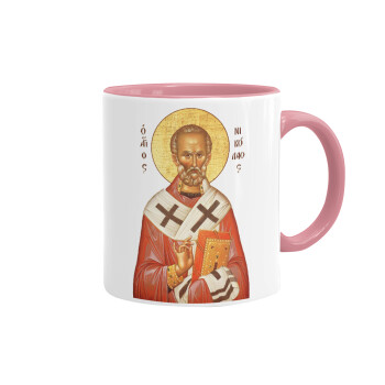 Saint Nicholas orthodox , Mug colored pink, ceramic, 330ml