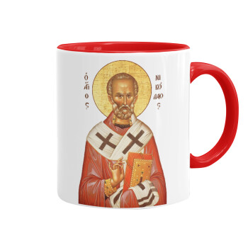 Saint Nicholas orthodox , Mug colored red, ceramic, 330ml