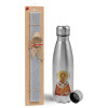 Easter Set, metallic Inox water bottle (750ml) & aromatic flat Easter candle (30cm) (GRAY)