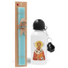 Easter Set, metallic aluminum water bottle (500ml) & scented flat candle (30cm) (TURQUOISE)