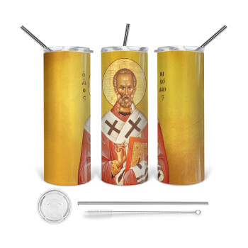 Saint Nicholas orthodox , 360 Eco friendly stainless steel tumbler 600ml, with metal straw & cleaning brush