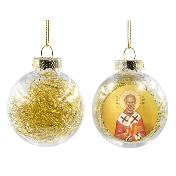 Saint Nicholas orthodox , Transparent Christmas tree ball ornament with gold filling 8cm