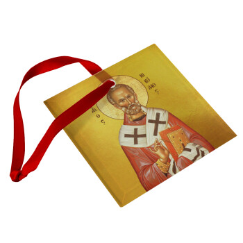 Saint Nicholas orthodox , Christmas ornament, glass square ornament 9x9cm