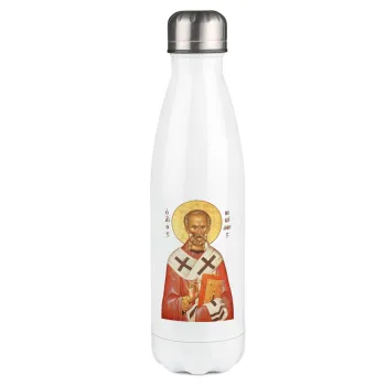 Saint Nicholas orthodox , Metal mug thermos White (Stainless steel), double wall, 500ml