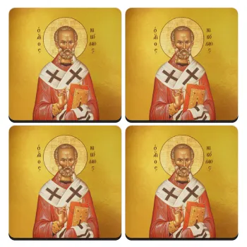 Saint Nicholas orthodox , ΣΕΤ 4 Σουβέρ ξύλινα τετράγωνα (9cm)