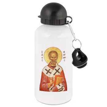 Saint Nicholas orthodox , Metal water bottle, White, aluminum 500ml