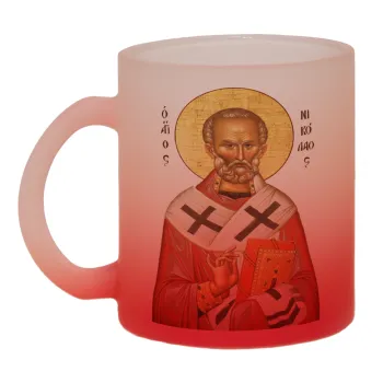 Saint Nicholas orthodox , Κούπα γυάλινη δίχρωμη με βάση το κόκκινο ματ, 330ml