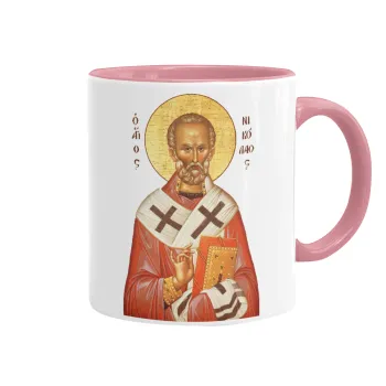 Saint Nicholas orthodox , Mug colored pink, ceramic, 330ml