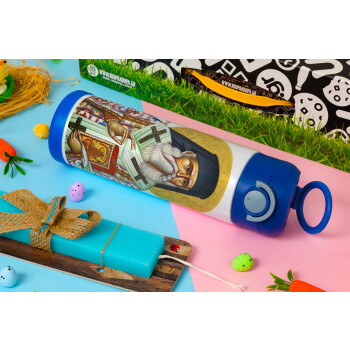 Άγιος Νεκτάριος, Πασχαλινή Λαμπάδα με Παιδικό παγούρι θερμό, ανοξείδωτο, με καλαμάκι ασφαλείας, ΜΠΛΕ (500ml)