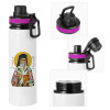 Metallic water bottle with safety lid, 850ml aluminum