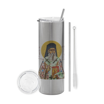 Saint Nektarios, Tumbler stainless steel Silver 600ml, with metal straw & cleaning brush